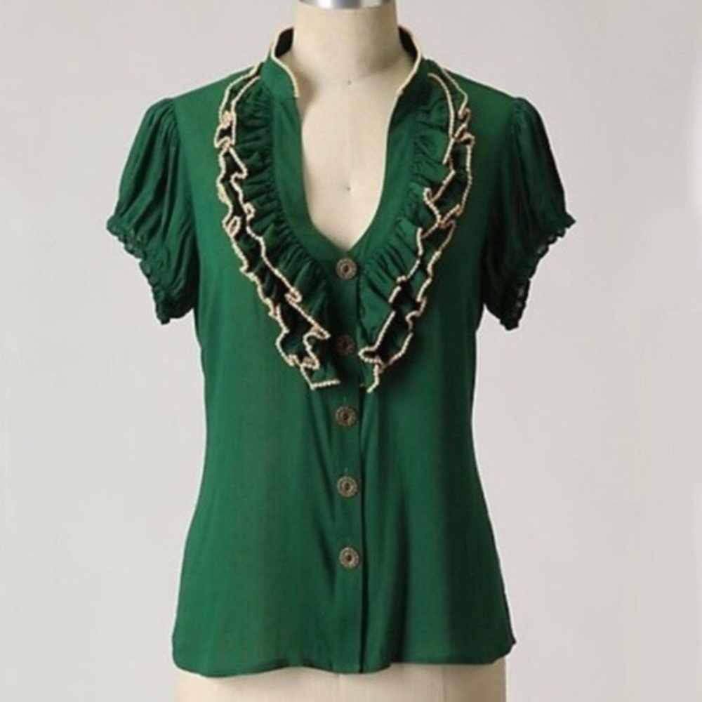 ANTHROPOLOGIE Odille Dewpoint Blouse Size Green 14